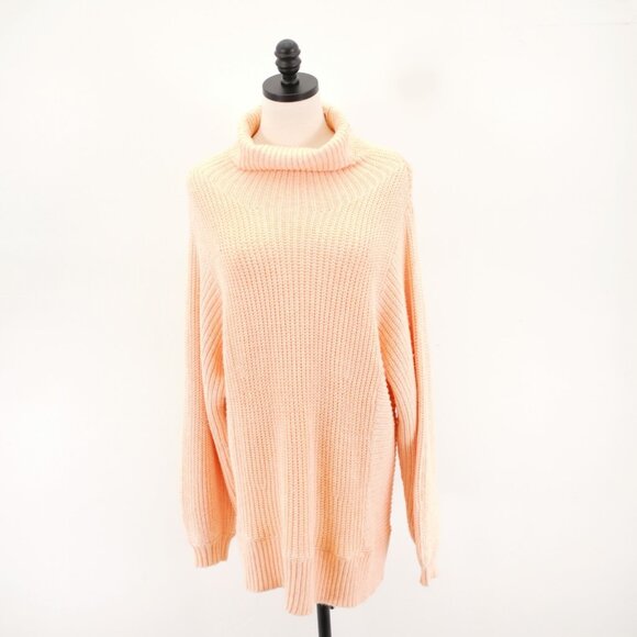 American Eagle Peach‎ Rolled Neck Ribbed Polyester Viscose Knit Sweater Medium - Picture 1 of 9